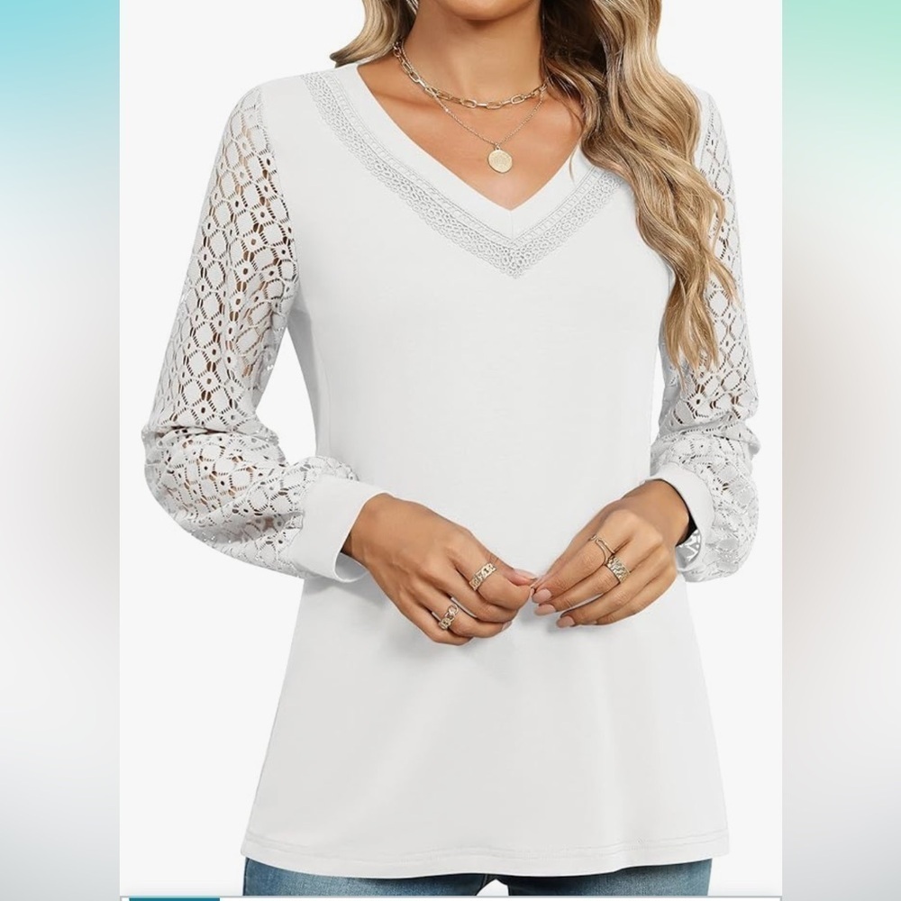 NWT Long Sleeve Shirts V Neck Lace Tops Business Casual Medium